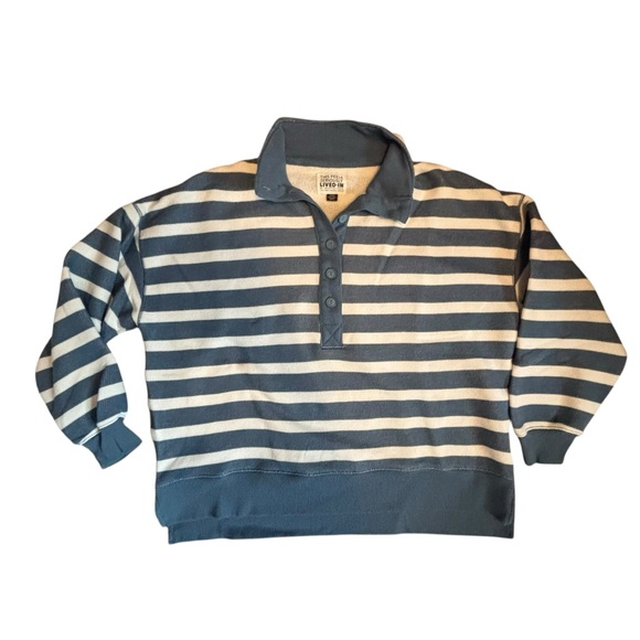 American Eagle AE big hug Henley oversized sweatshirt lived-in blue stripe sz S - Picture 4 of 15